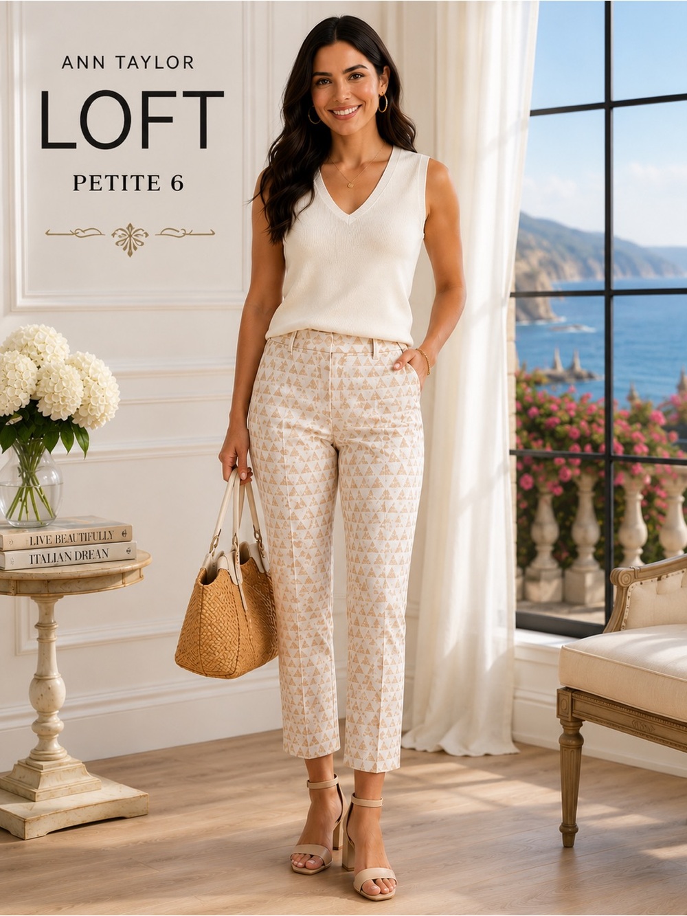Ann Taylor LOFT Julie Riviera Pants Petite 6 Ivory Beige Crop